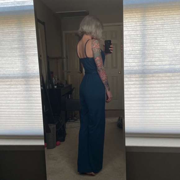 Turquoise Teal Blue Wide Leg Jumpsuit - Picture 2 of 4